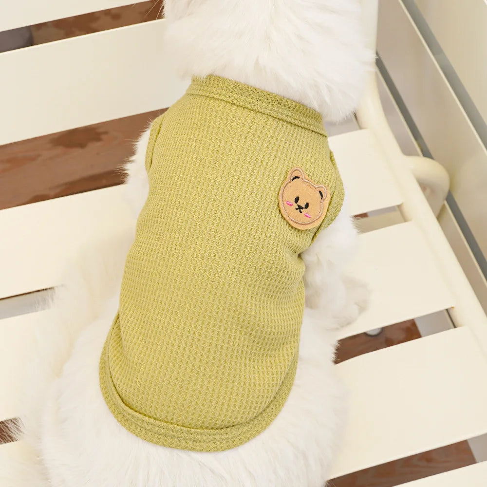 Waffle-Texture Bear-Patch Cat Vest
