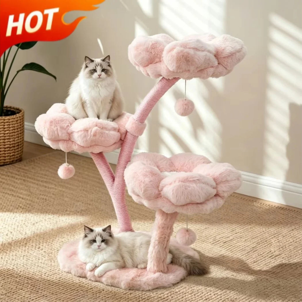 Plush Flower Cat Tree with Scratching Areas