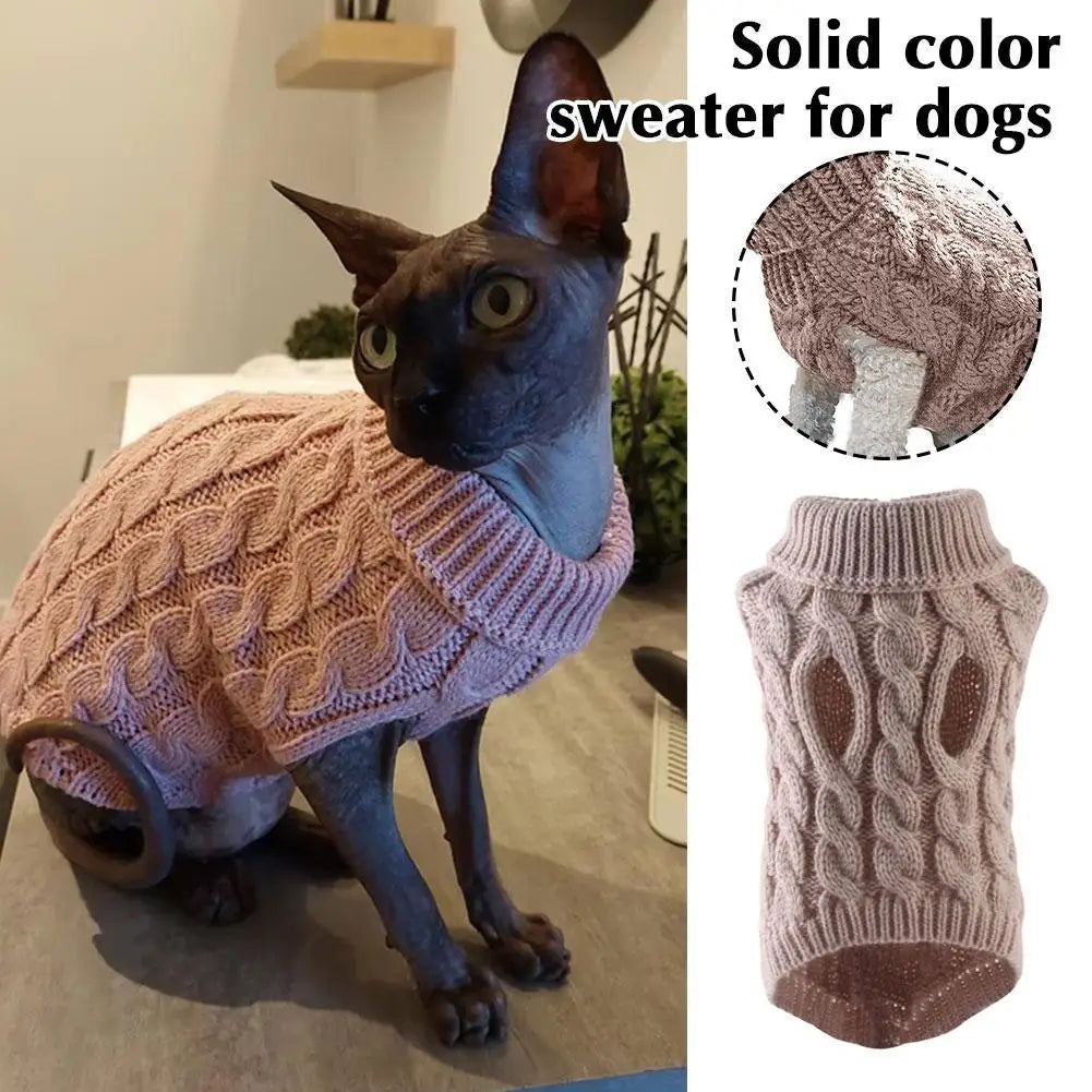 Solid Cable-Knit Pet Sweater with Ribbed Turtleneck