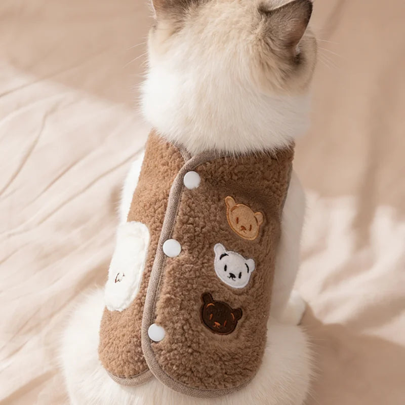 Teddy-Texture Pet Vest with Three Bear Details