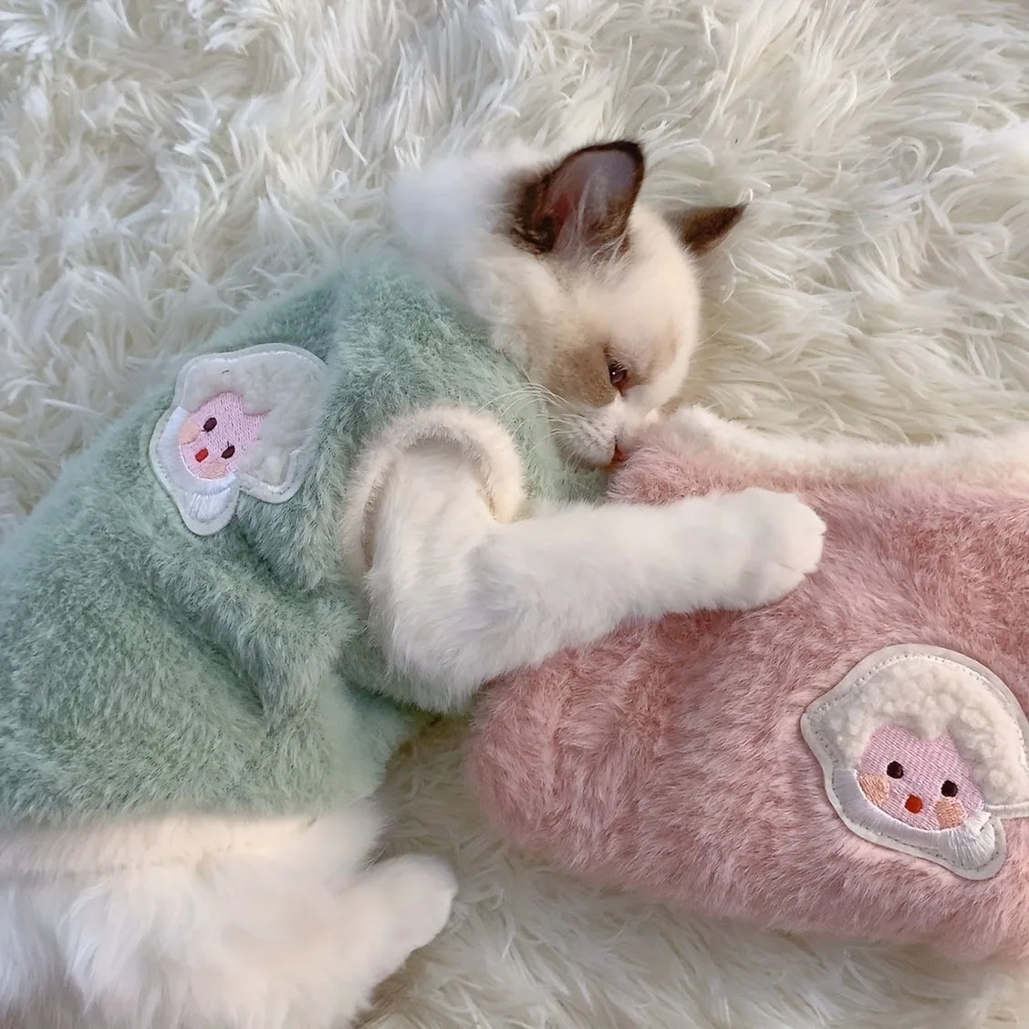 Fluffy Sheep-Patch Cat Vest