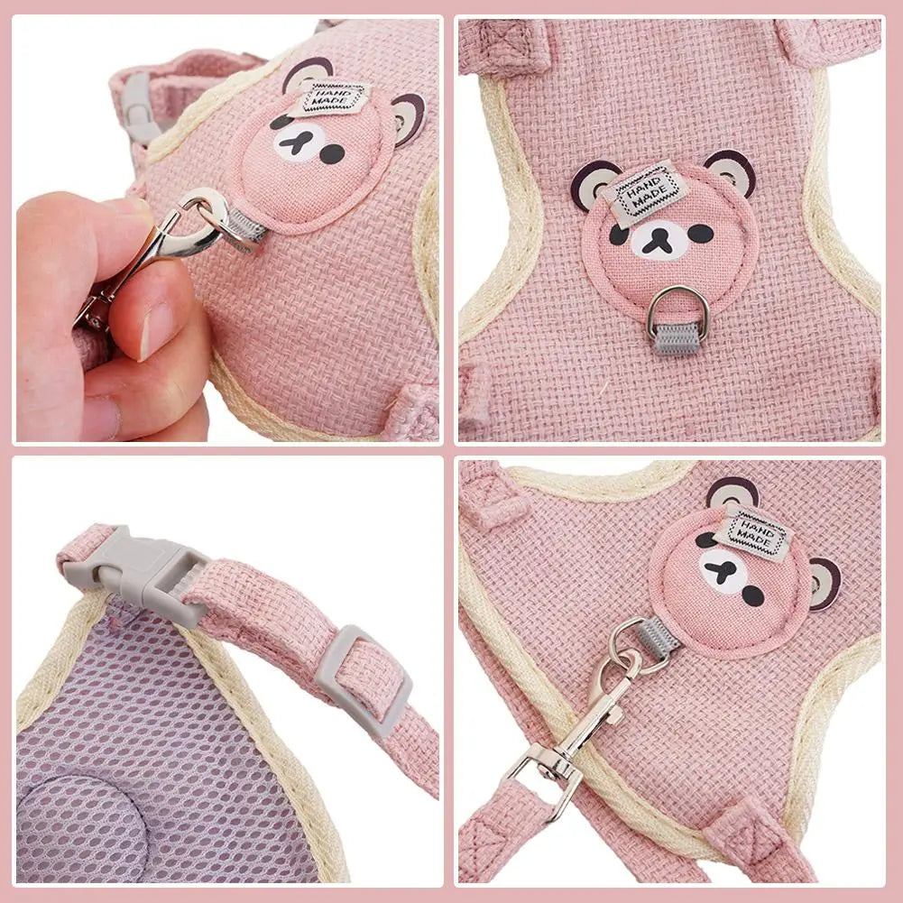 Bear-Detail Pet Vest Harness & 120 cm Leash Set