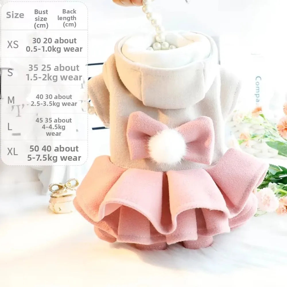Hooded Pet Dress with Pom-Pom Bow & Tiered Skirt