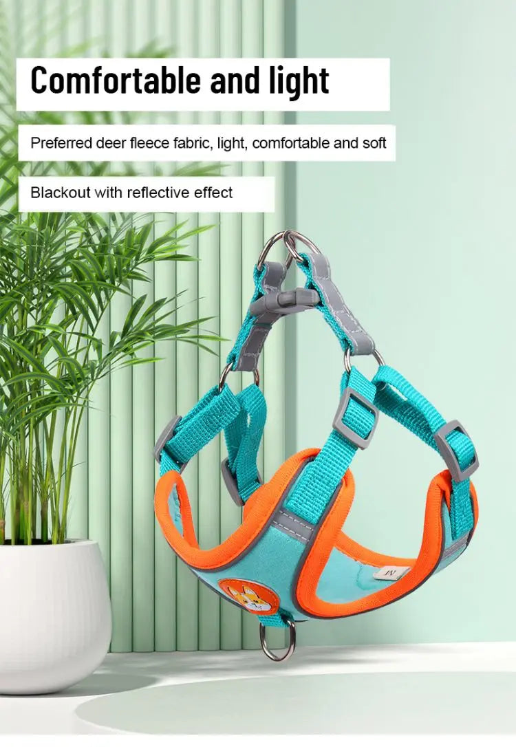 Adjustable Reflective Pet Harness & 150 cm Leash, Lake Blue