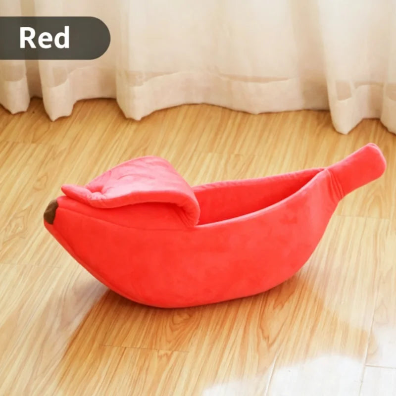Banana-Shaped Cat Bed with Peel-Back Cover