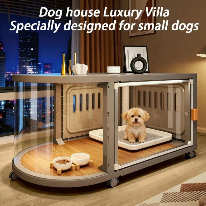 Curved-Panel Indoor Dog Kennel with Wheels, Cage Only