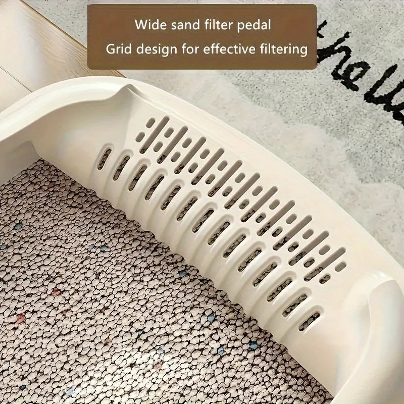 High-Sided Open-Top Cat Litter Box with Scoop