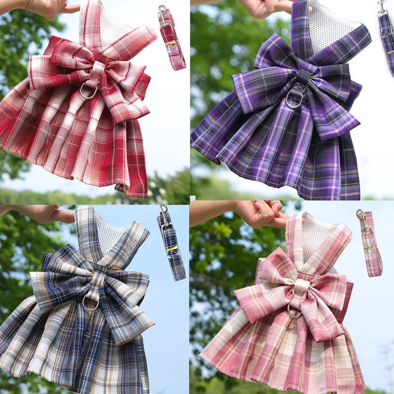 Plaid Pet Dress with Oversized Back Bow