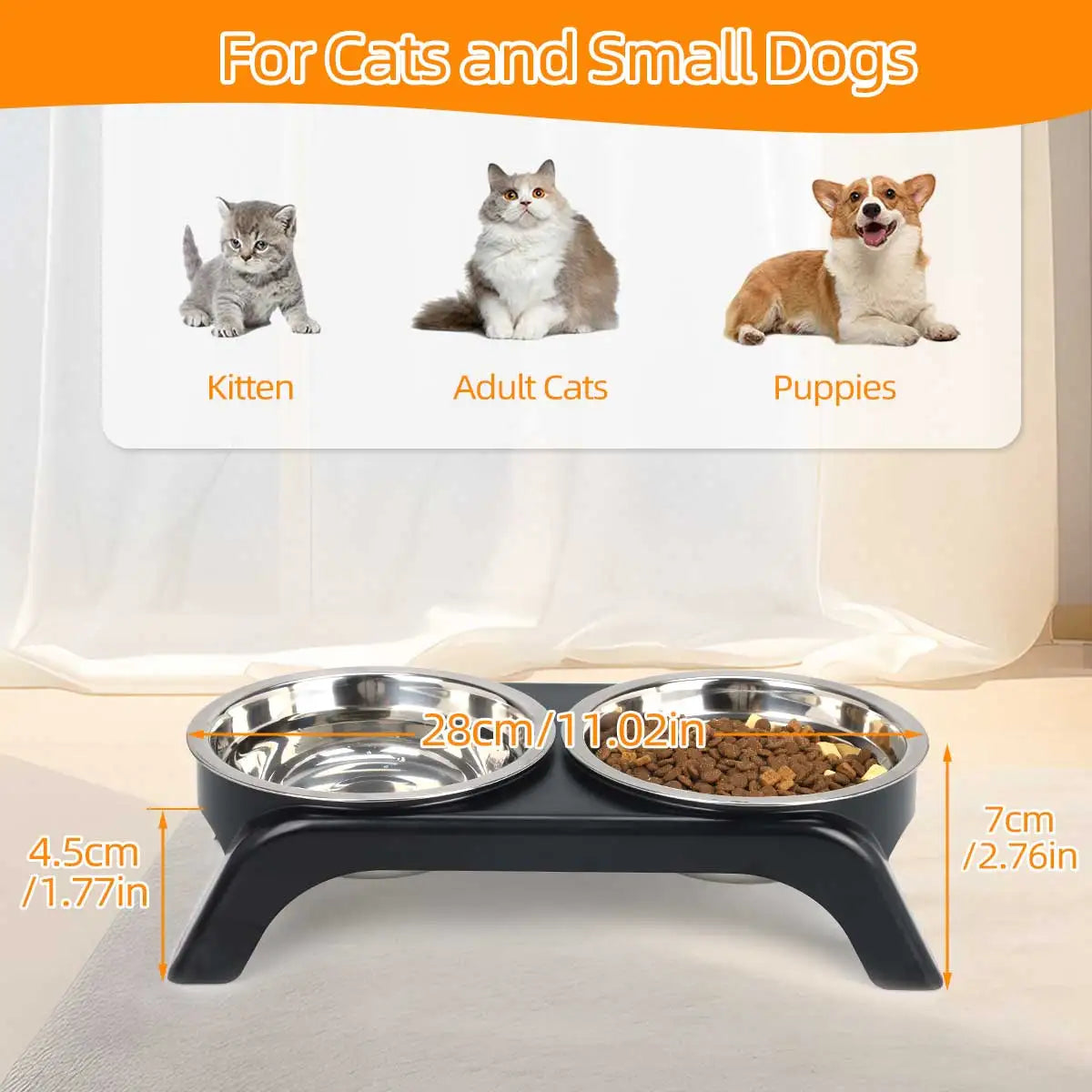 Elevated Double-Bowl Pet Feeder in Black or Gray