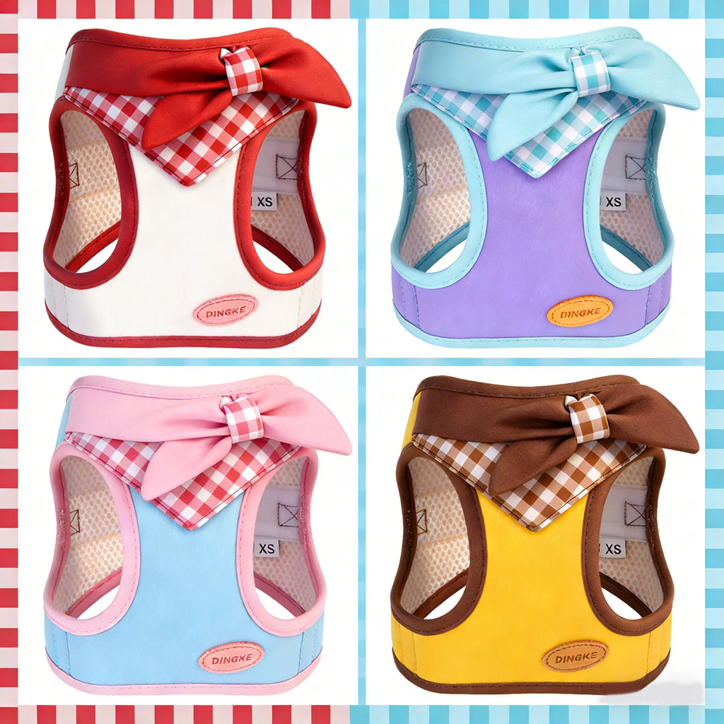 Bow-Detail Pet Vest Harness with Gingham Accent