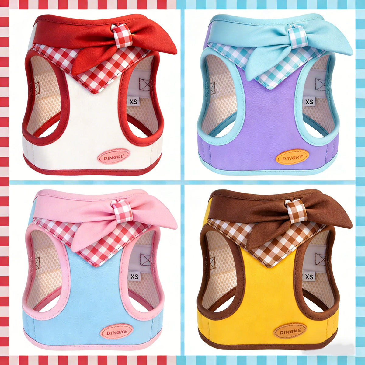 Bow-Detail Pet Vest Harness with Gingham Accent