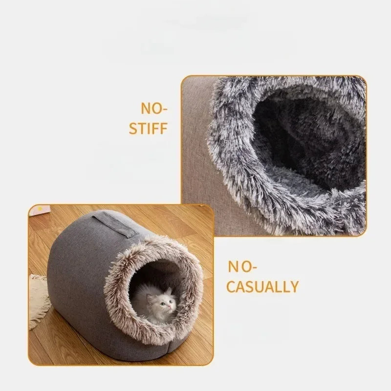 Plush-Trimmed Pet Cave Bed in Two Sizes