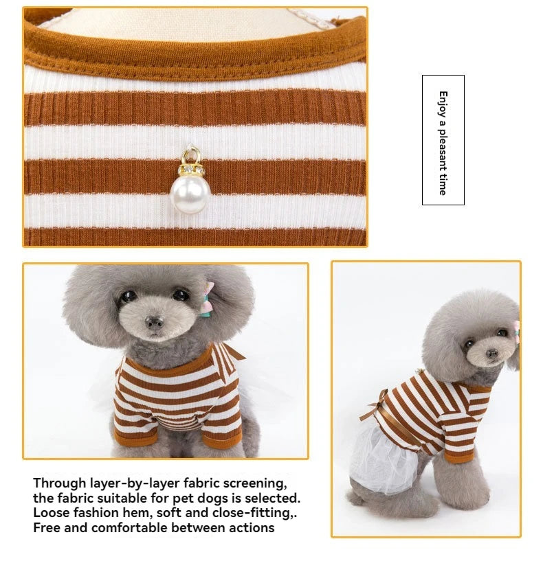 Striped Pet Dress with White Tutu Skirt & Ribbon Bow