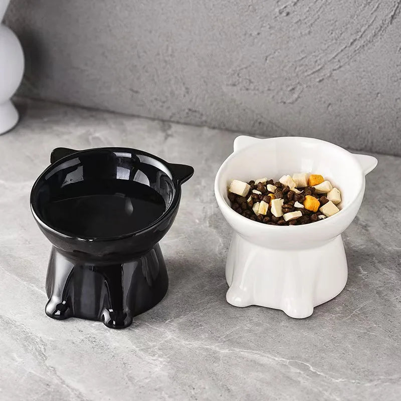 Tilted Raised Cat Bowl in Black or White