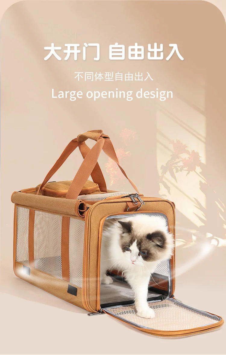Foldable Mesh Pet Carrier with Front & Top Access