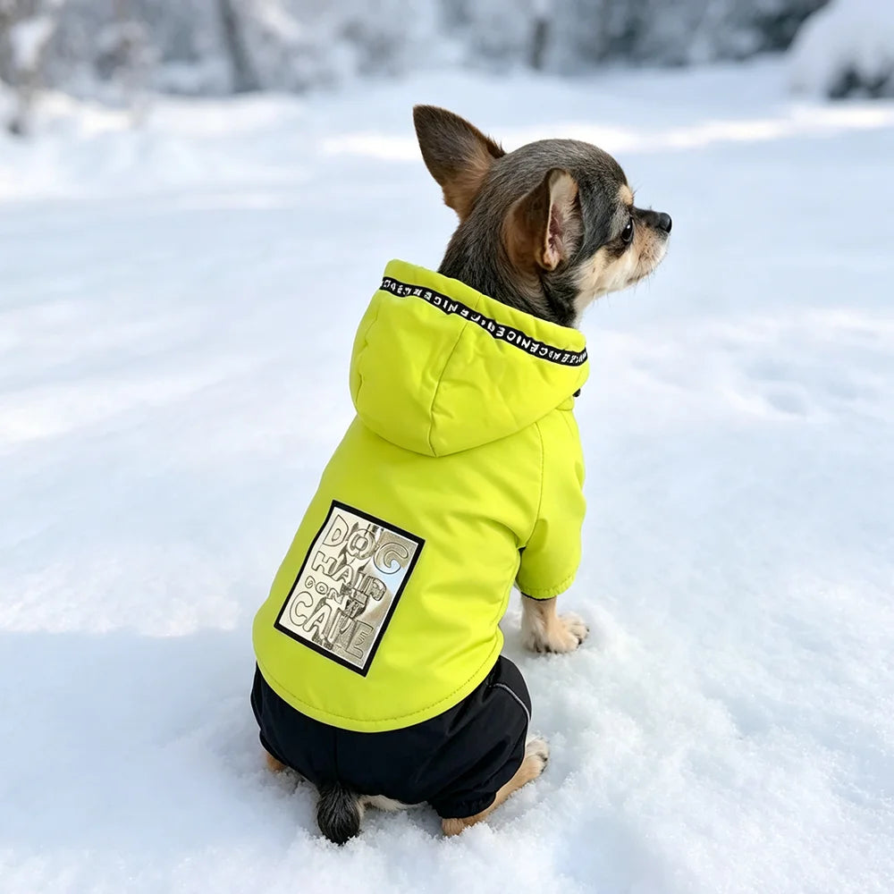 Slogan-Patch Hooded Pet Jumpsuit with Black Legs