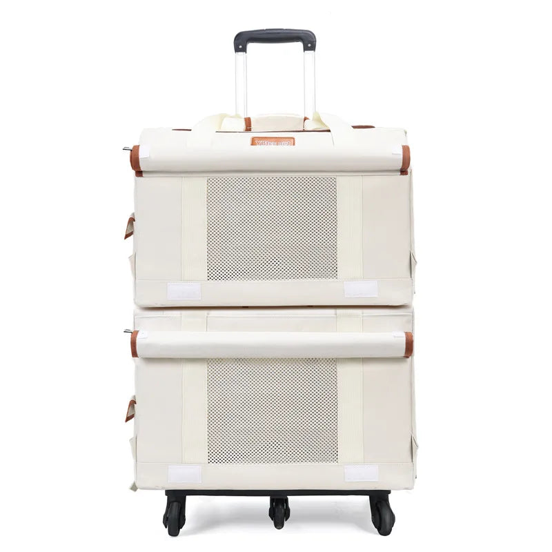 Detachable Rolling Cat Carrier with Mesh Panels