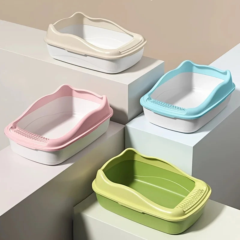 High-Sided Open-Top Cat Litter Box with Scoop