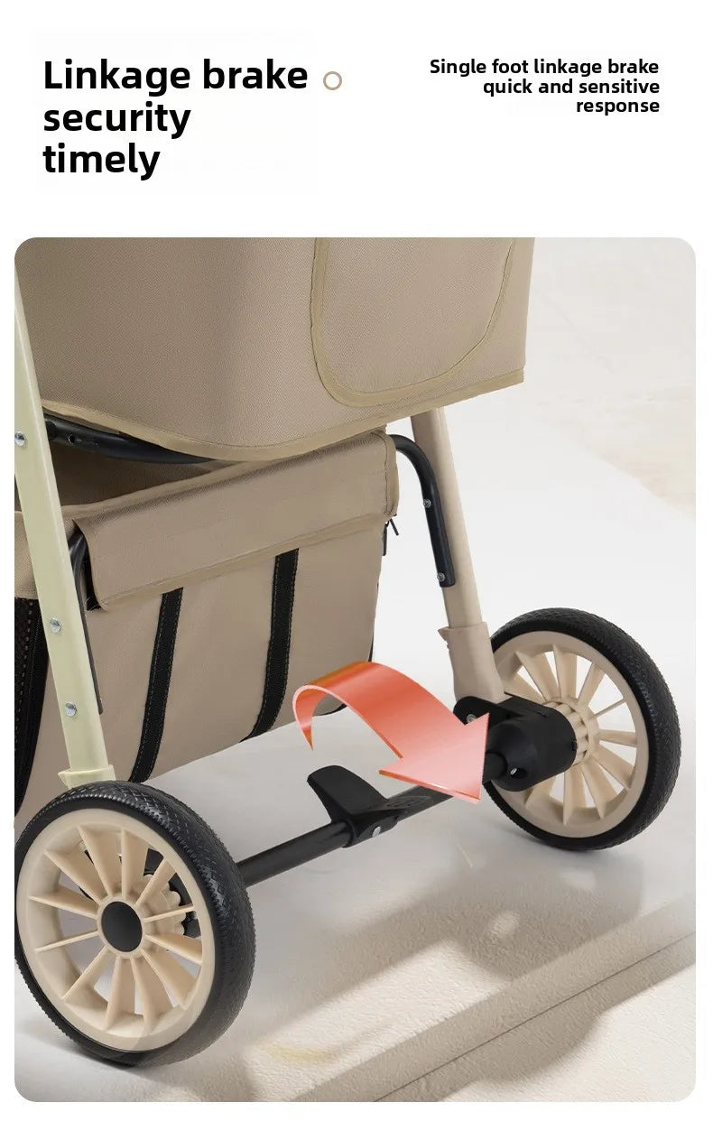 Folding Pet Stroller with Detachable Carrier & Lower Basket