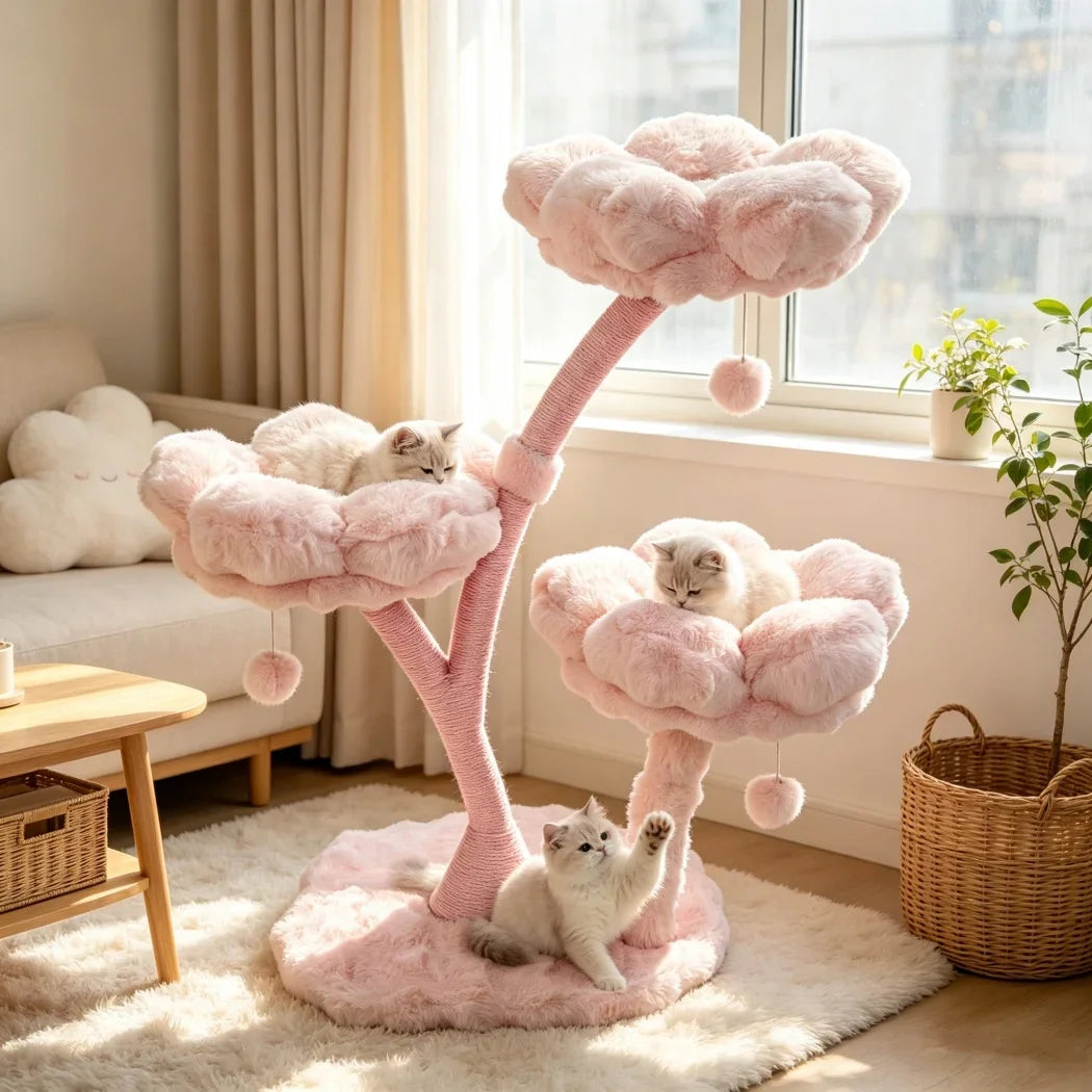 Plush Flower Cat Tree with Scratching Areas