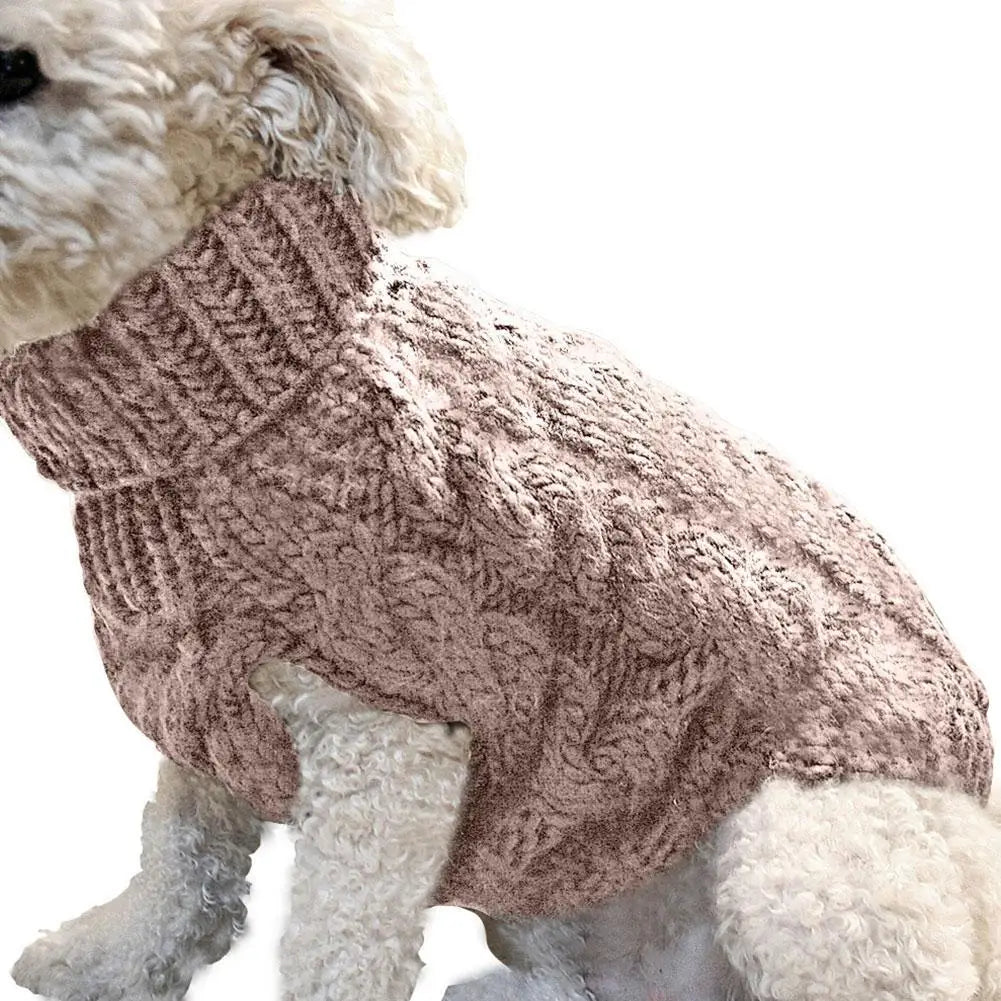 Solid Cable-Knit Pet Sweater with Ribbed Turtleneck
