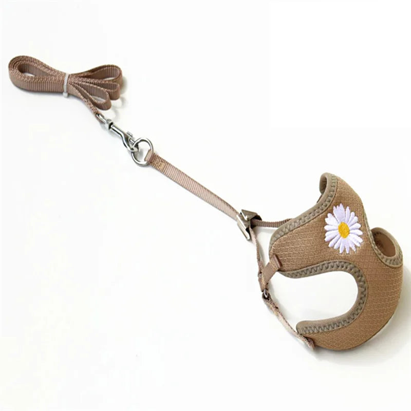 Daisy-Embroidered Mesh Pet Harness & Matching Leash Set