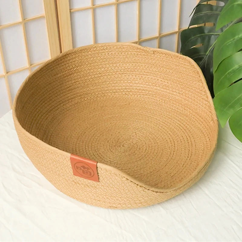 Woven Bamboo Cat Bed with Optional Mat & Pillow
