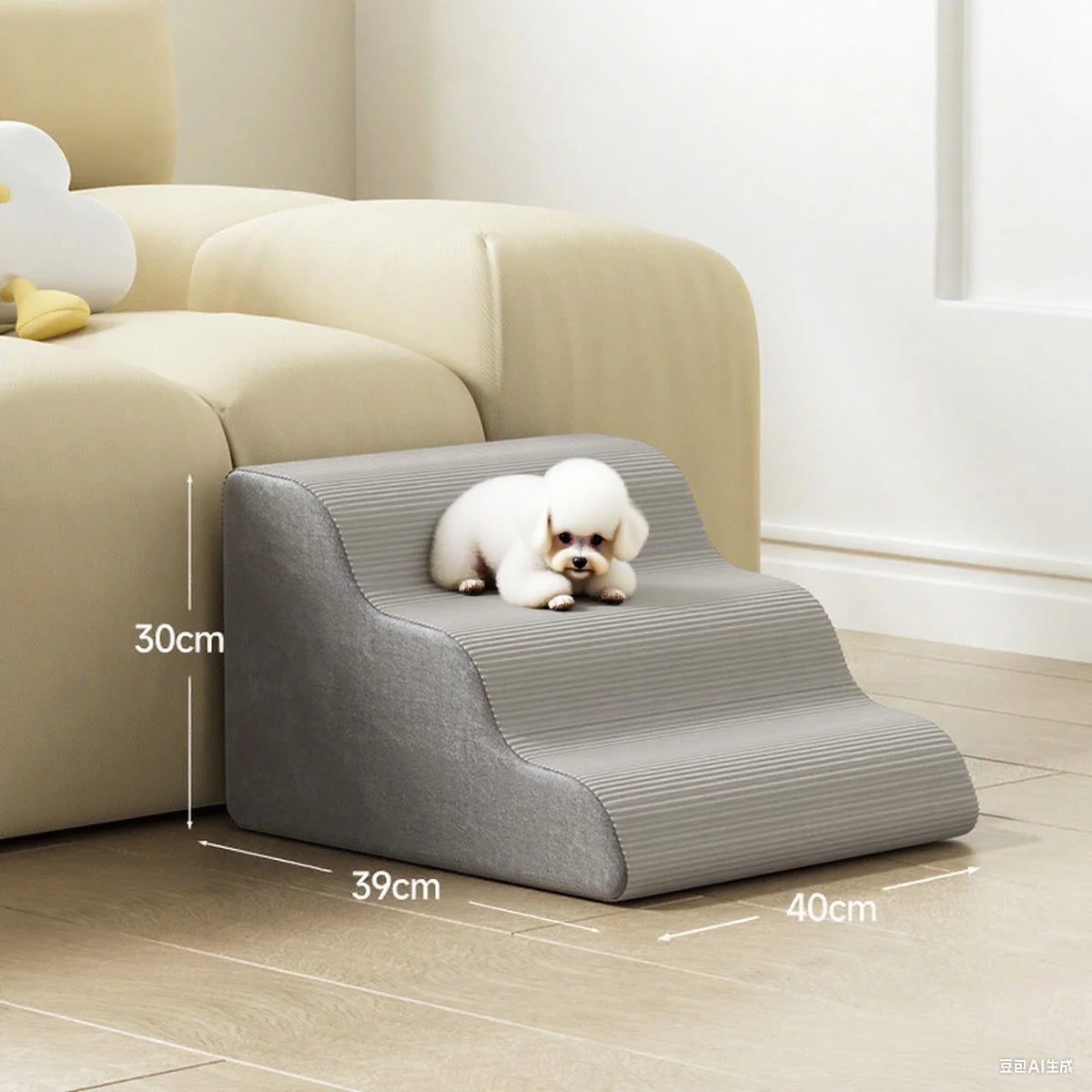 Gray Foam Pet Stairs in 3, 4 or 5 Steps