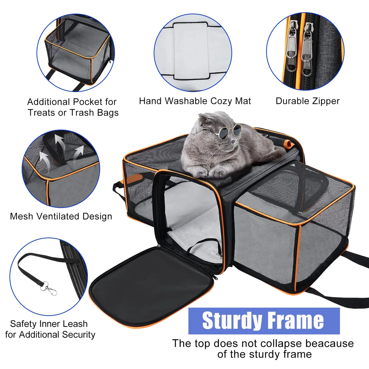 Expandable Pet Carrier with Fleece Pad & Storage Pockets