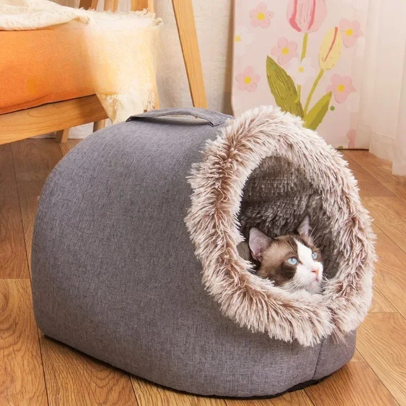 Plush-Trimmed Pet Cave Bed in Two Sizes