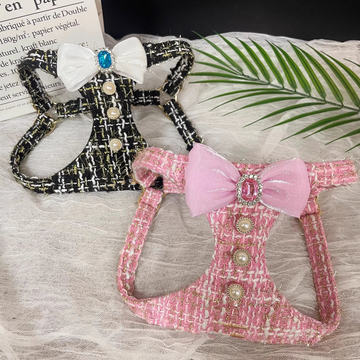 Tweed-Look Bow Pet Harness & Leash Set