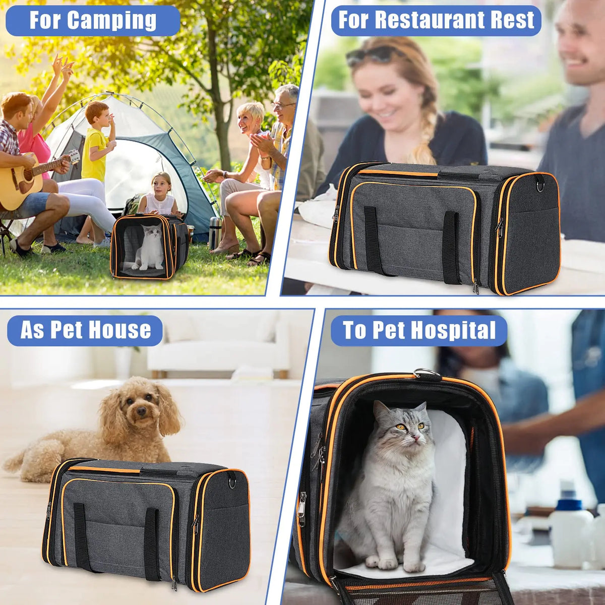 Expandable Pet Carrier with Fleece Pad & Storage Pockets