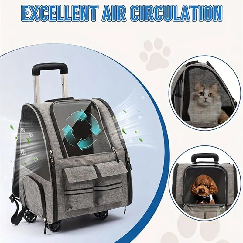 Rolling Pet Carrier Backpack with Telescopic Handle