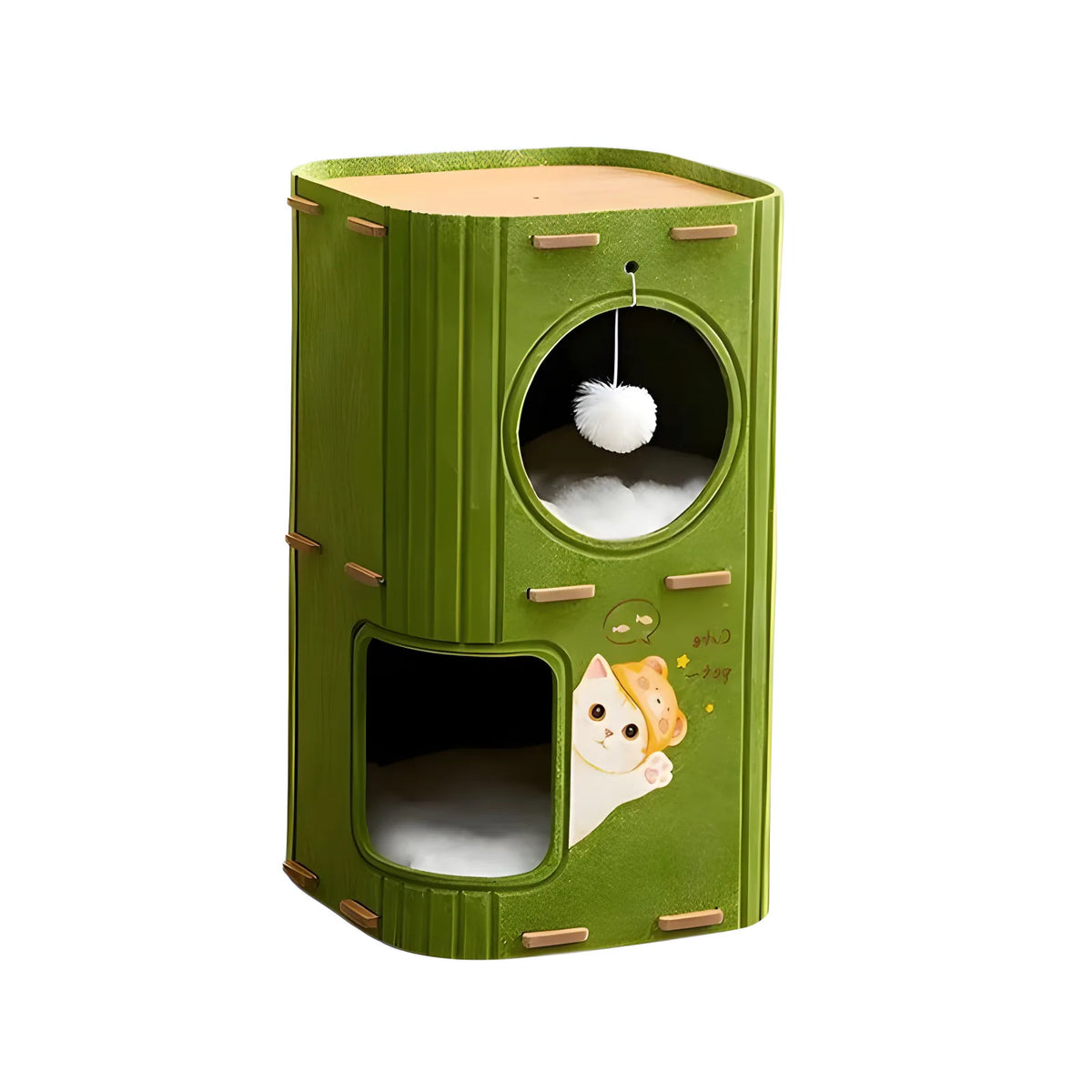 Fluted Cat Tower with Enclosed Hideaways