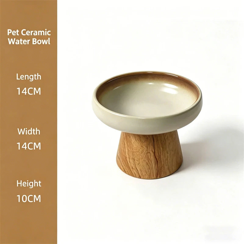 Ceramic Pet Bowl with Wooden Stand
