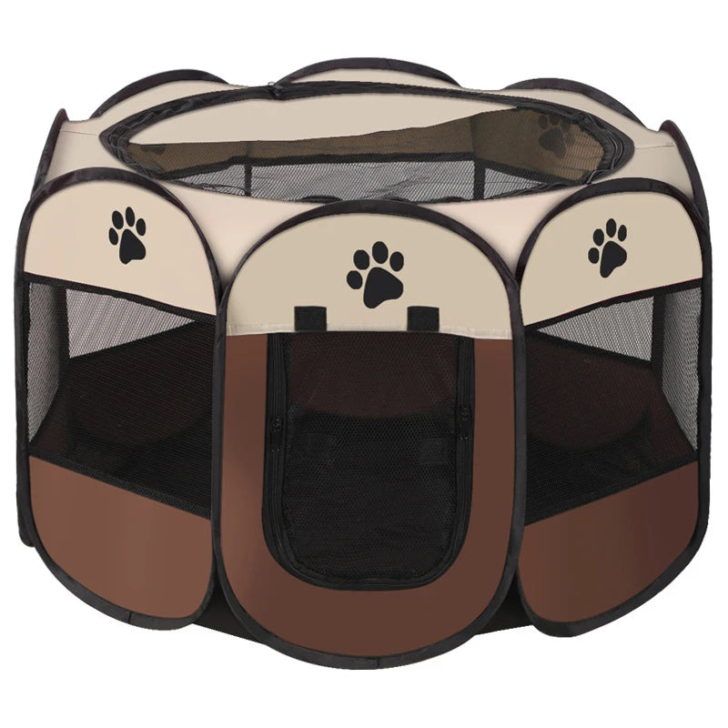 Foldable Octagonal Pet Playpen with Mesh Top