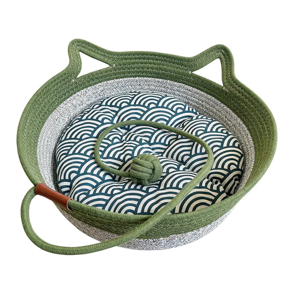Cat-Ear Basket Bed with Removable Cushion