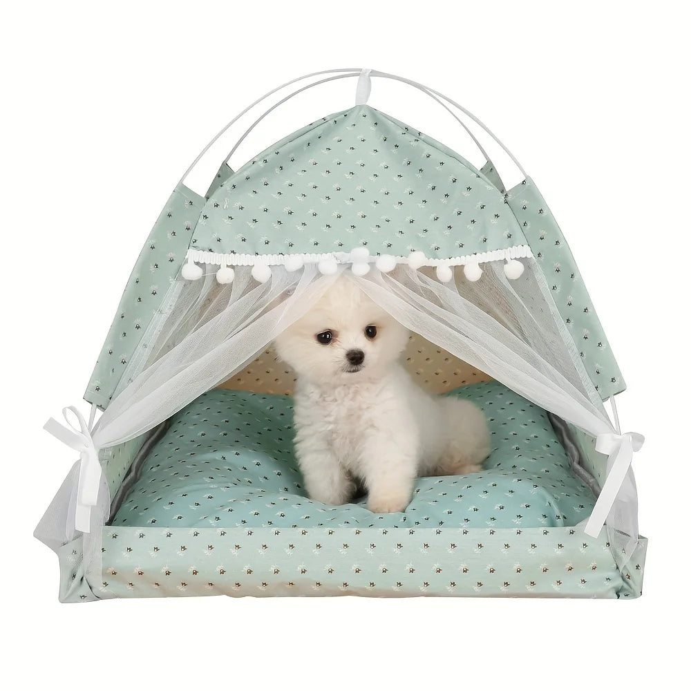 Floral Canopy Tent Bed for Cats & Small Dogs
