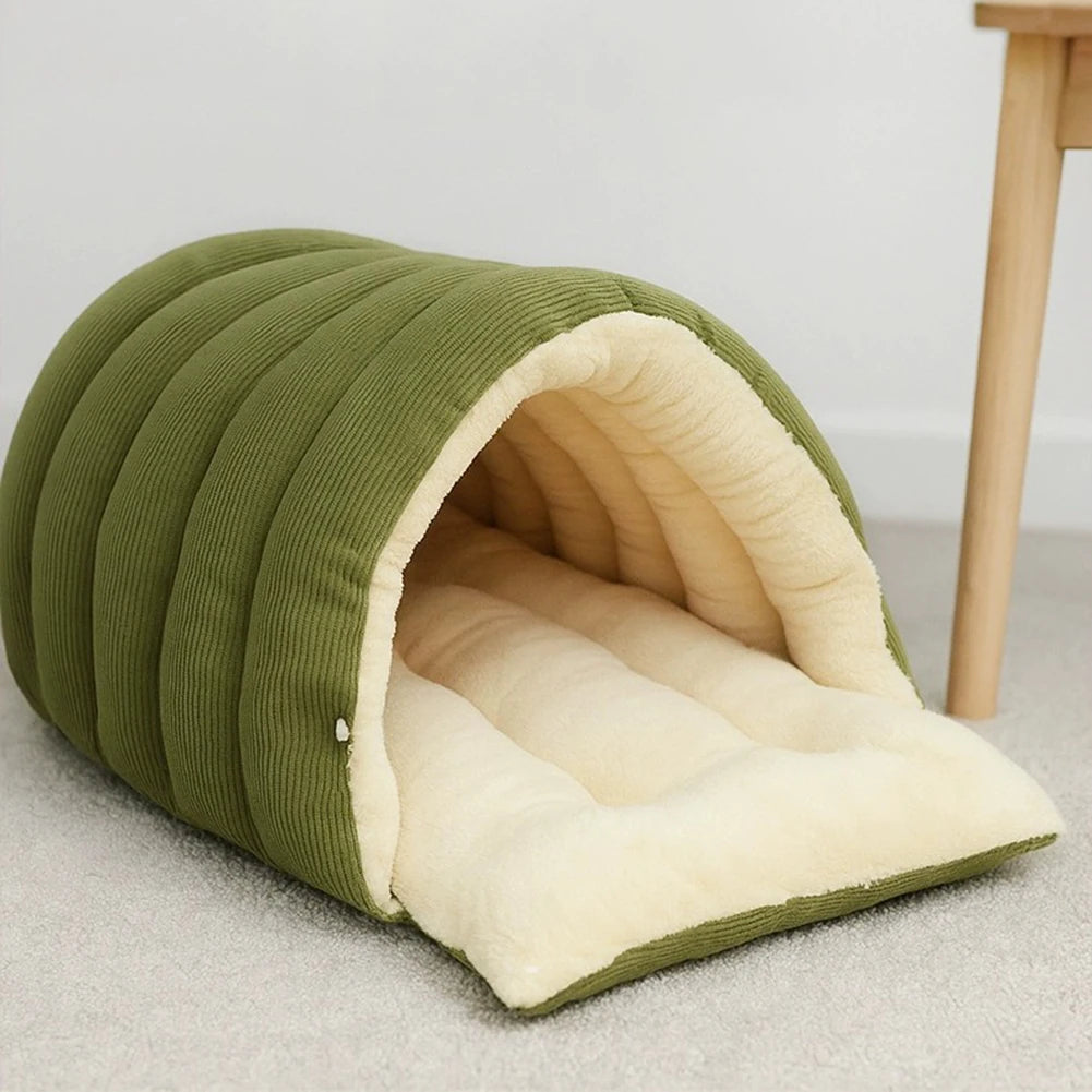 Ribbed Plush Cave Bed for Cats & Small Dogs