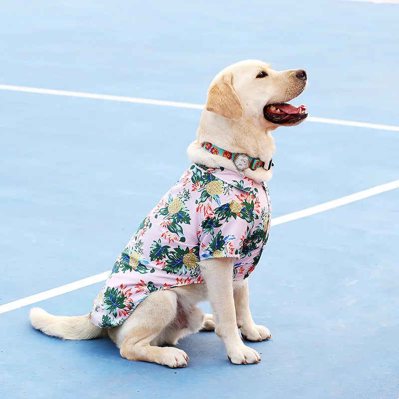 Tropical-Print Collared Dog Shirt