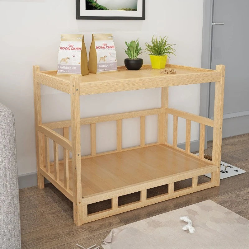 Wood-Look Pet Bed Frame with Overhead Tabletop