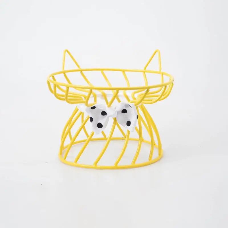 Cat-Face Ceramic Dish & Bow-Detail Stand Options