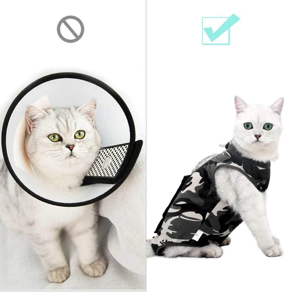 Camouflage & Blue Stripe Cat Recovery Suit