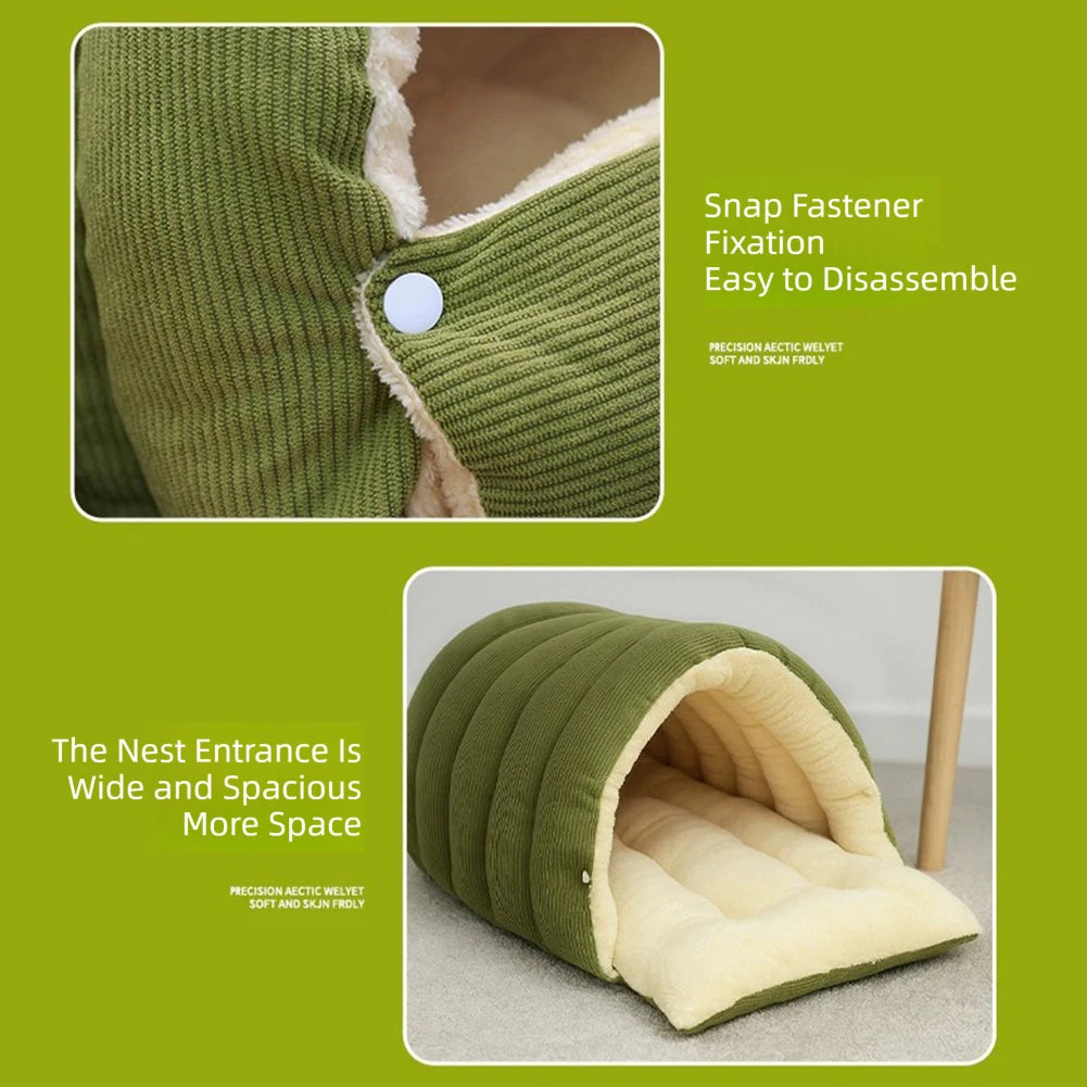 Ribbed Plush Cave Bed for Cats & Small Dogs