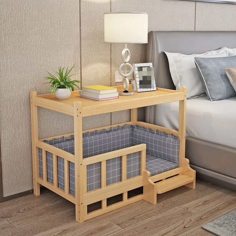Wood-Look Pet Bed Frame with Overhead Tabletop