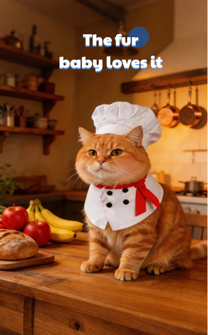 Chef Costume for Cats & Dogs with Red Scarf Detail