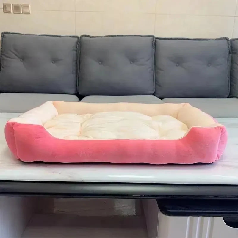 Plush-Lined Rectangular Pet Bed with Paw Detail