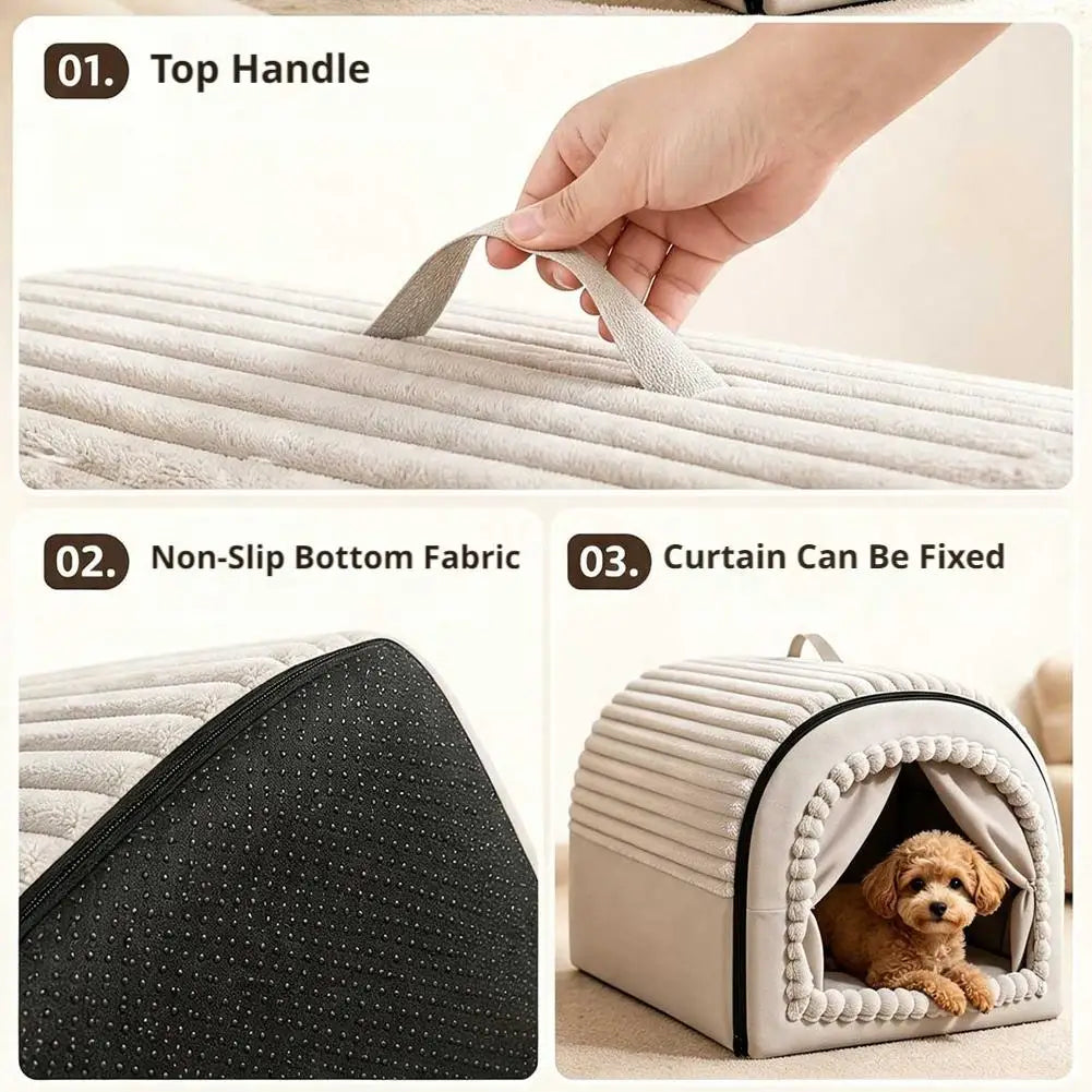 Covered Pet Tent Bed with Door Curtain