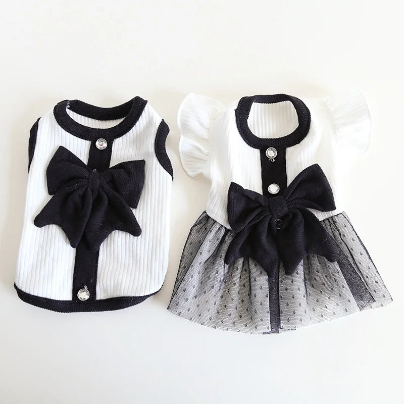 Black Bow Pet Occasion Outfit, Dress or Vest