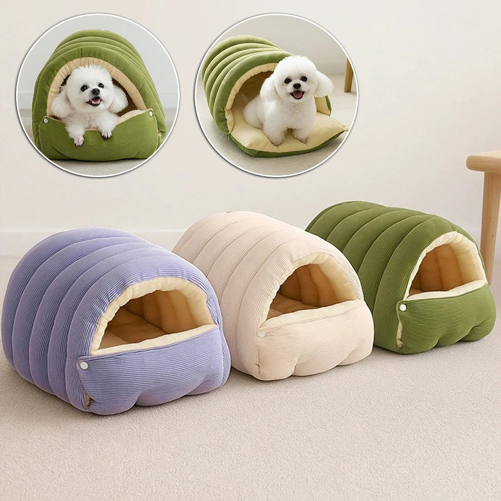 Ribbed Plush Cave Bed for Cats & Small Dogs
